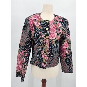 Vintage Good Works Women's Size 10 Black Paisley Floral Quilted Jacket